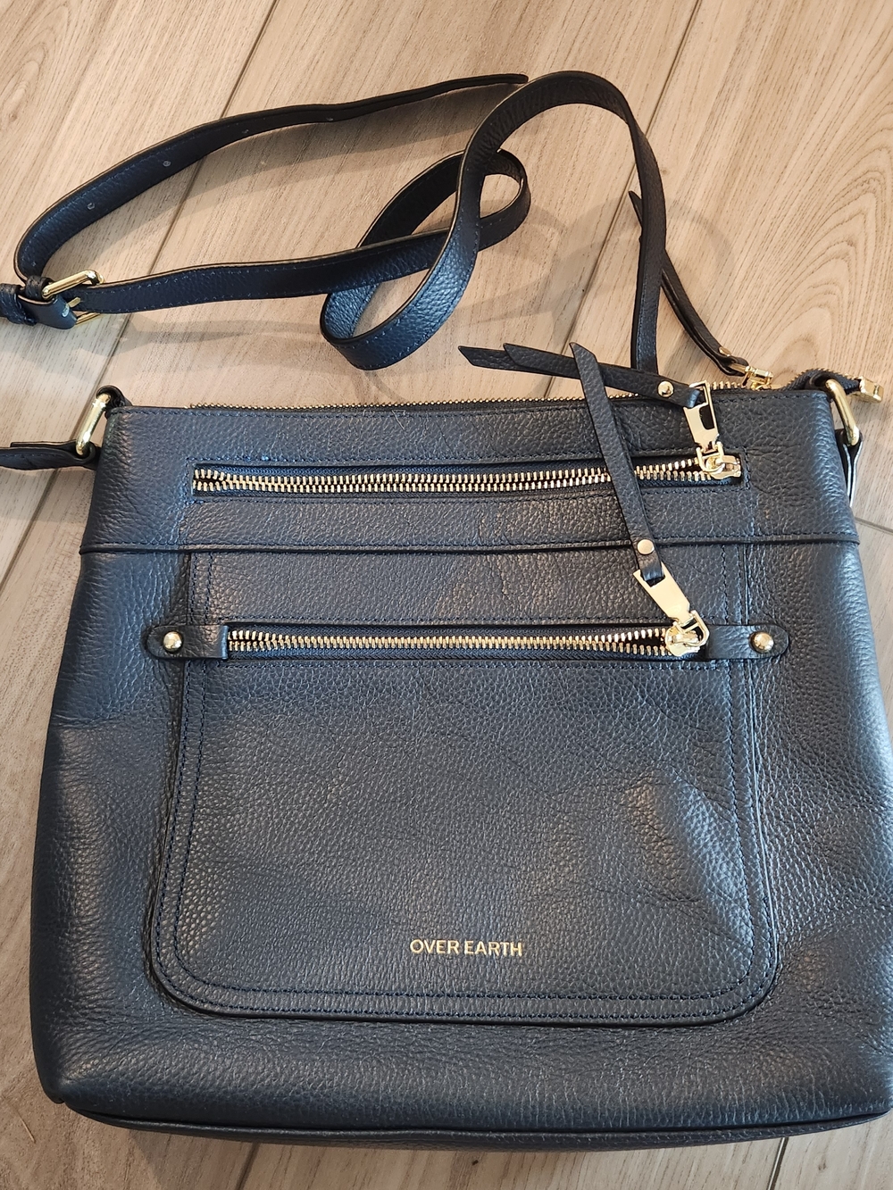 Over Earth Navy Blue Leather Crossbody Bag